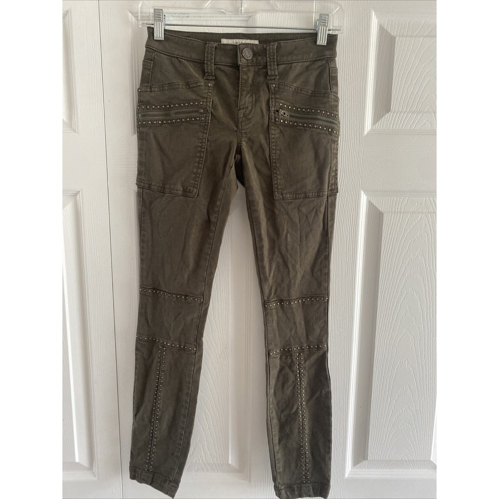 Joie Women's 23 Hazina‎ Green Studded Skinny Low Rise Moto Jeans